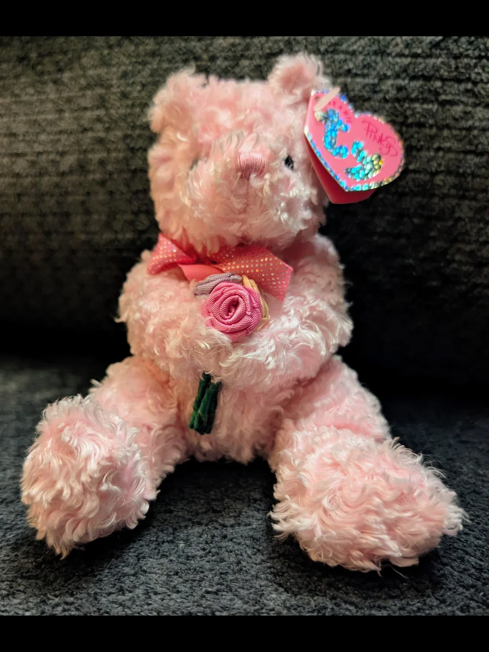 Ty Beanie Baby Pink Plush Bear with Rose